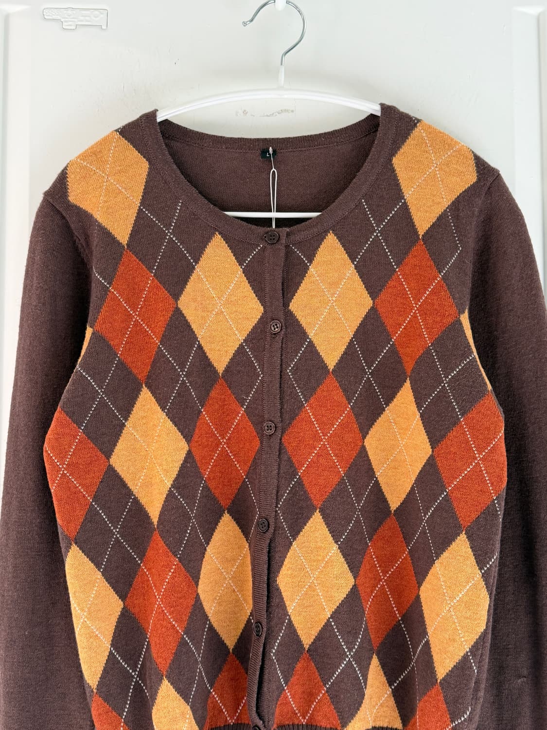 일본빈티지 브라운 아가일패턴 울 가디건 상품이미지6