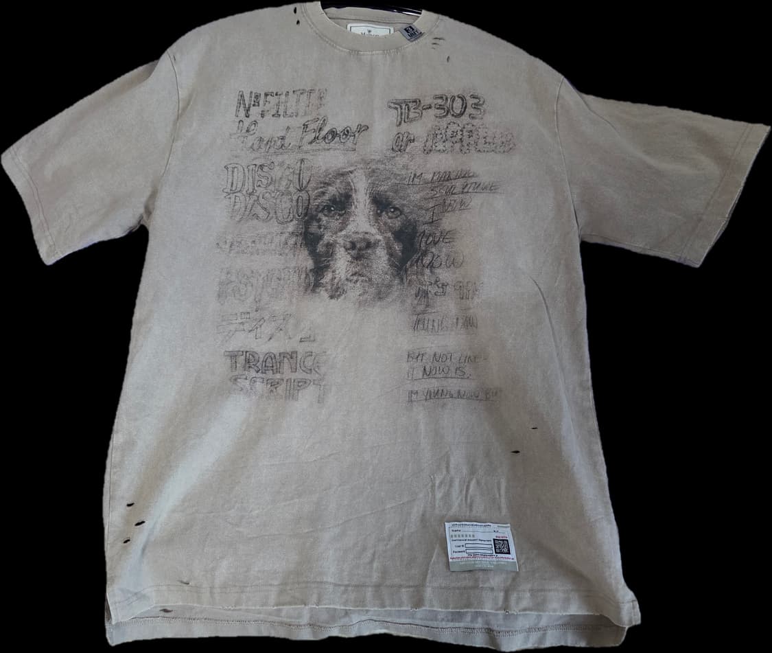 메종 미하라 야스히로 강아지 프린팅 드스트레스드 반팔 티셔츠 상품이미지1