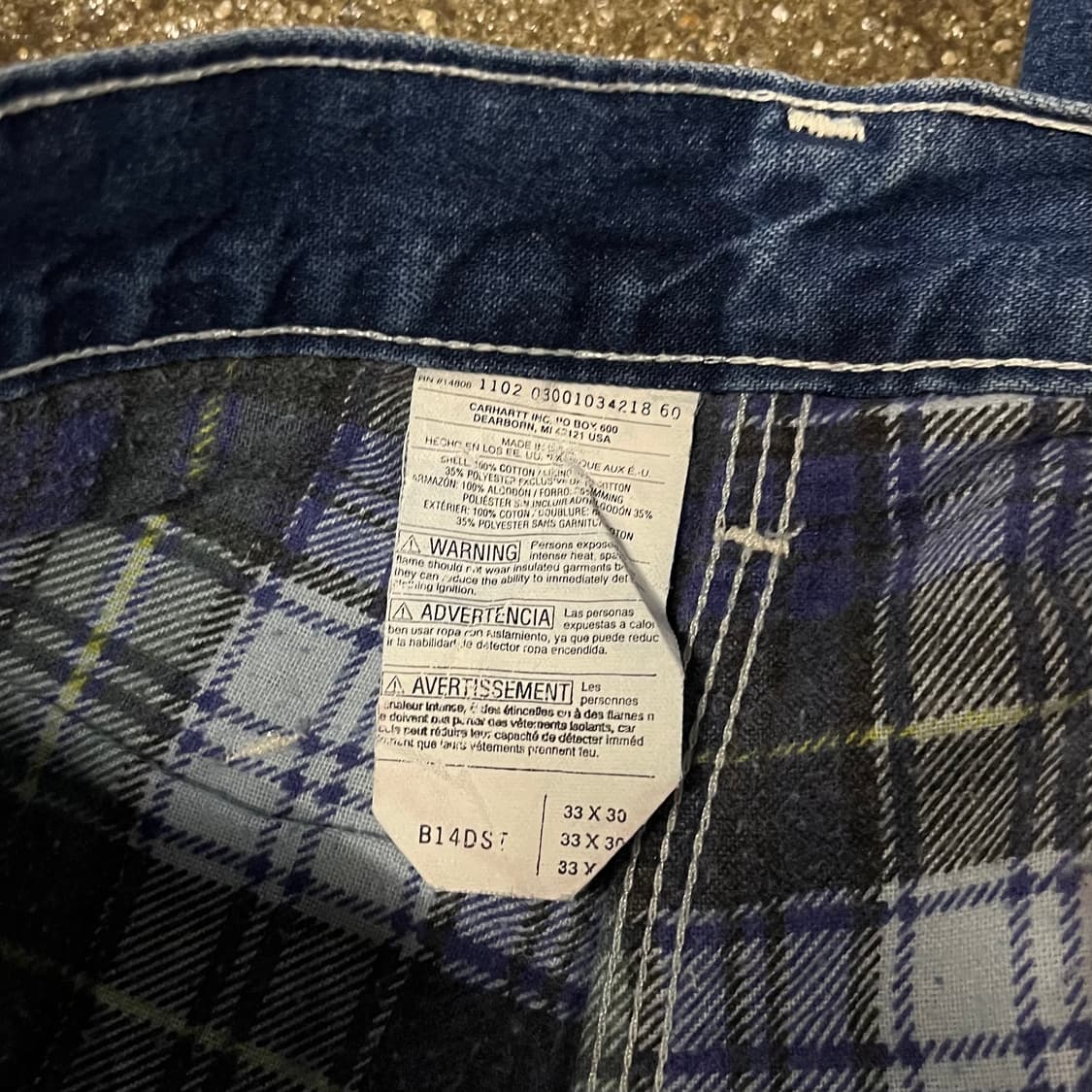 00s Carhartt 플란넬 라인드 데님 카펜터 팬츠 (32“) 상품이미지5