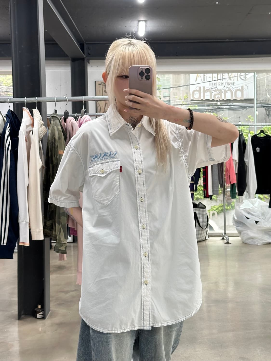 리바이스 00’s 스티치 워크 반팔 화이트 셔츠 상품이미지2