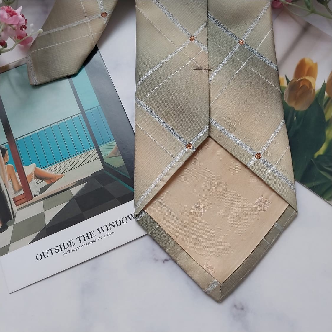 발망 실크 베이지 체크 큐빅 넥타이 9.5cm A등급 K1580
 상품이미지9