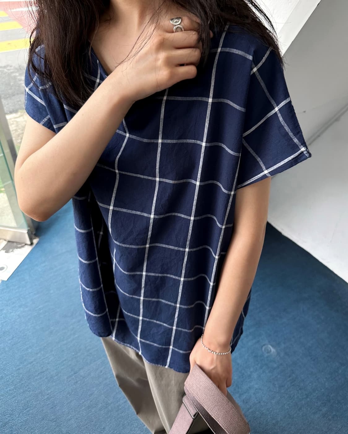 Wide design check pullover shirt top 상품이미지9