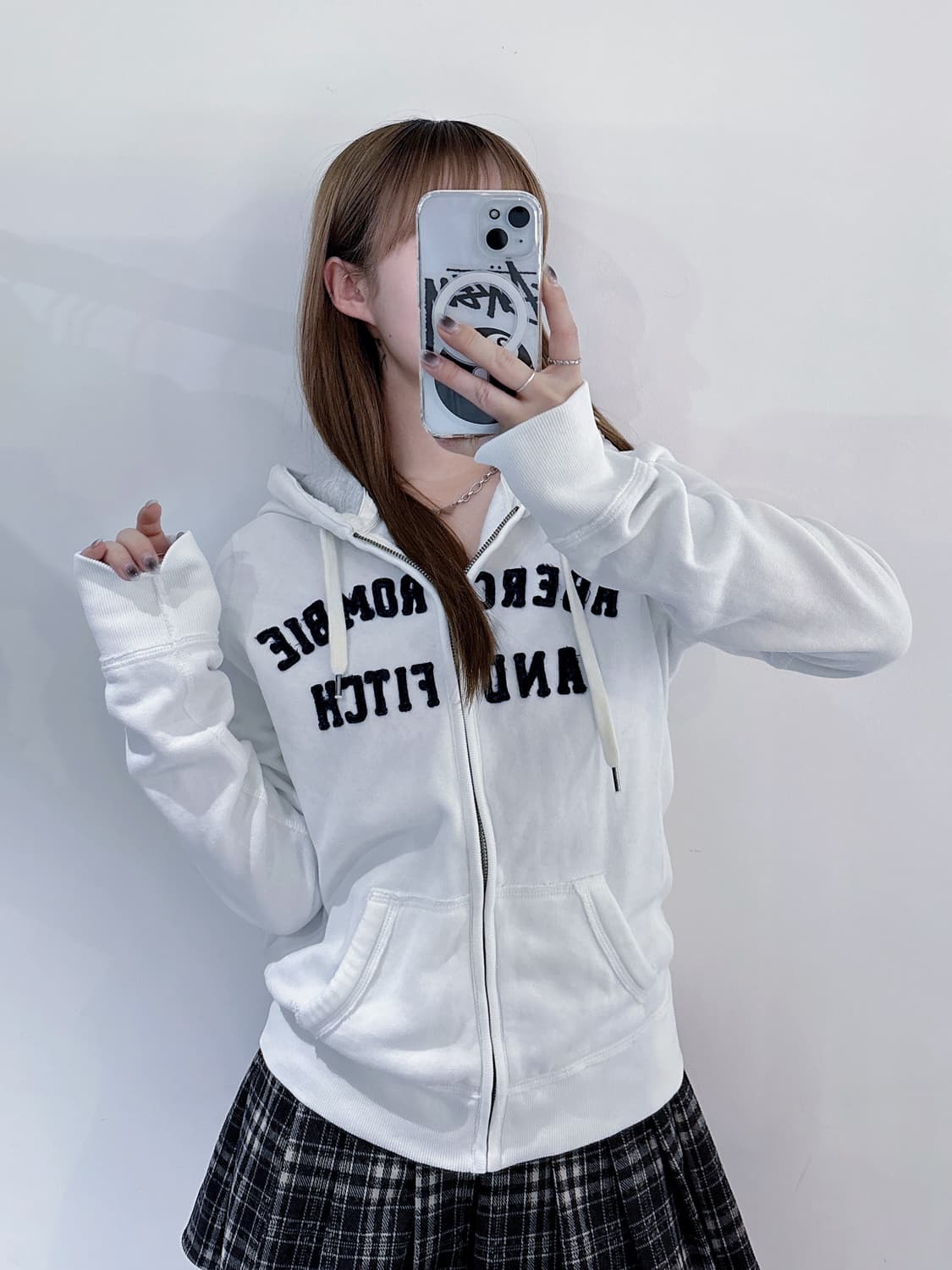 아베크롬비 화이트 빅로고 후드집업 상품이미지1