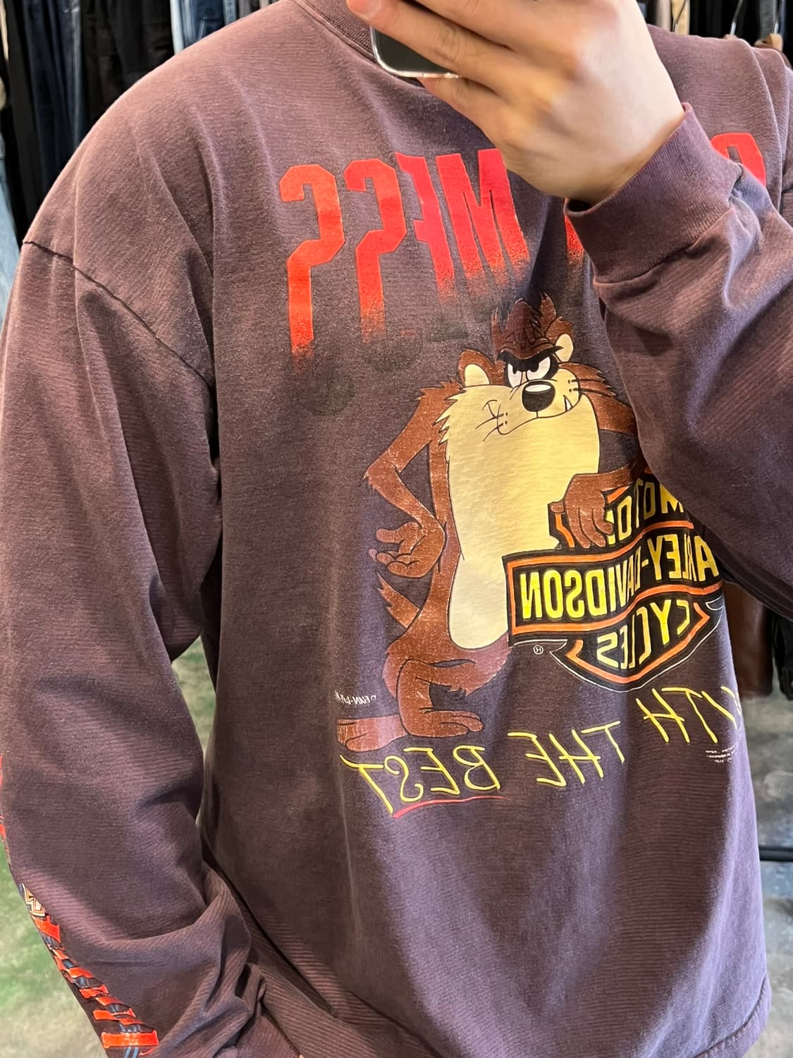 90's [XL] 할리데이비슨 루니툰즈 타즈 그래픽 빈티지 롱슬리브 상품이미지4