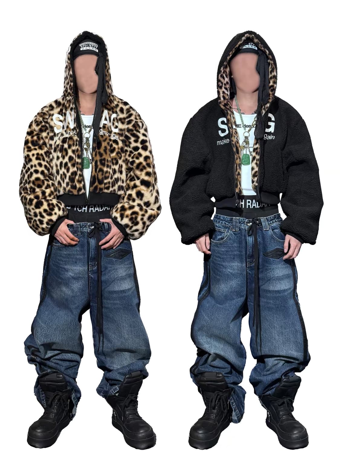 Reversible Leopard Fur & Black Fleece Ho 상품이미지2