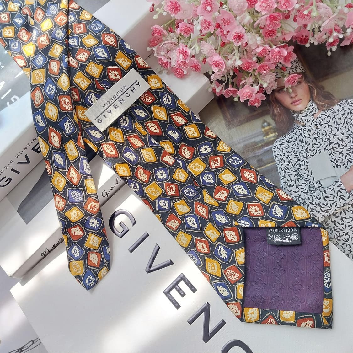 지방시 실크 블랙 멀티 패턴 넥타이 9.5cm A+등급 K2659 상품이미지5