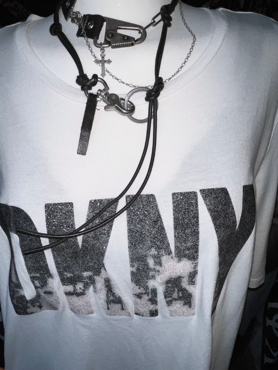 DKNY 00s 글리터반팔티셔츠오버핏 그런지유니섹스빈티지핀터펑크코르티스깔 상품이미지1