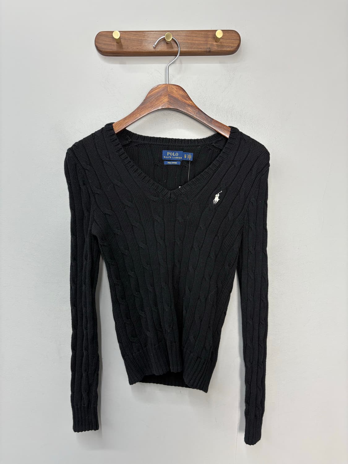 폴로랄프로렌 포니로고 브이넥 블랙 꽈배기니트 A3100 상품이미지2
