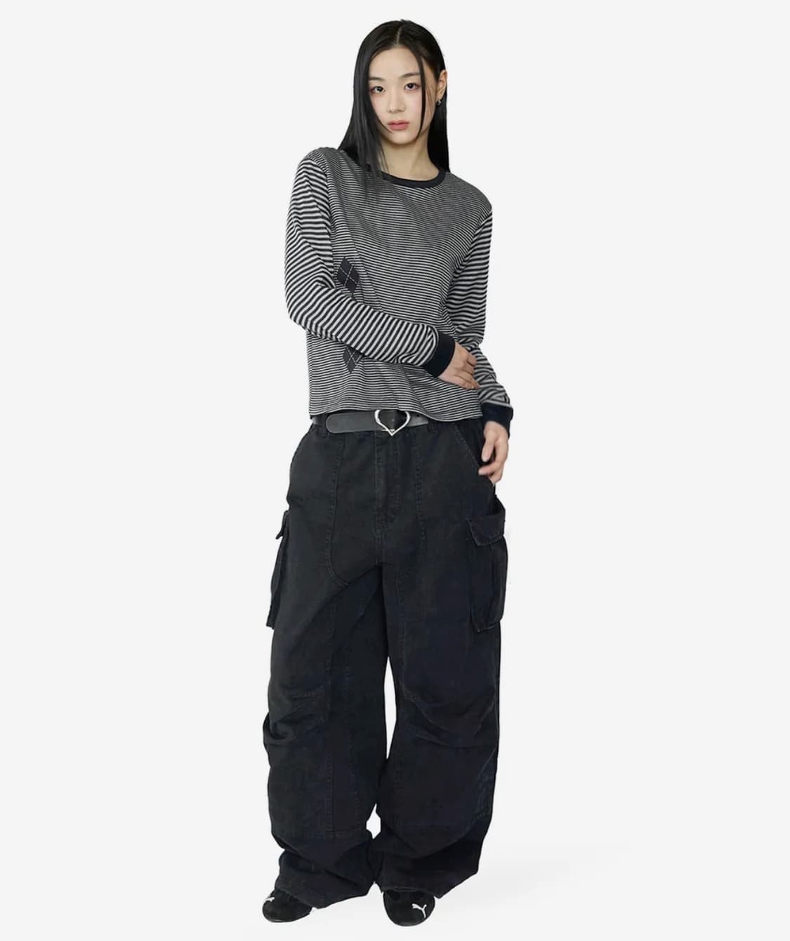 밈더워드로브 더블 니 파라슈트 카고 팬츠_블랙 상품이미지2