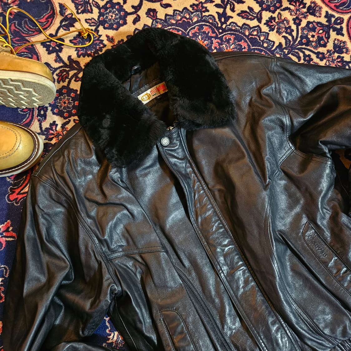 Vintage 양가죽 포켓 Canyon 자수 가죽 퍼 봄버자켓 L 상품이미지5