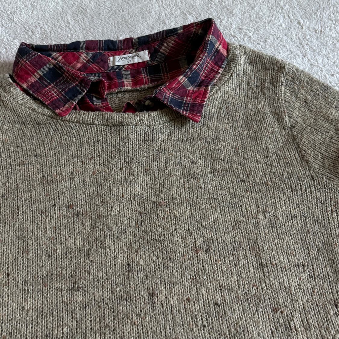 일본빈티지 AccrocheR 체크 레이어드 롱 니트 상품이미지4