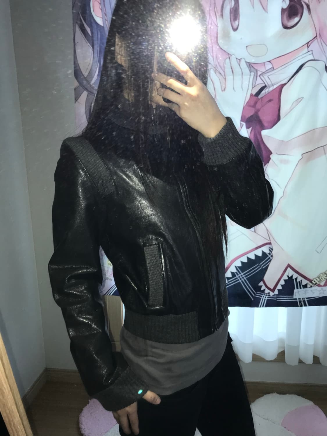 니트 디테일 레더자켓 상품이미지1