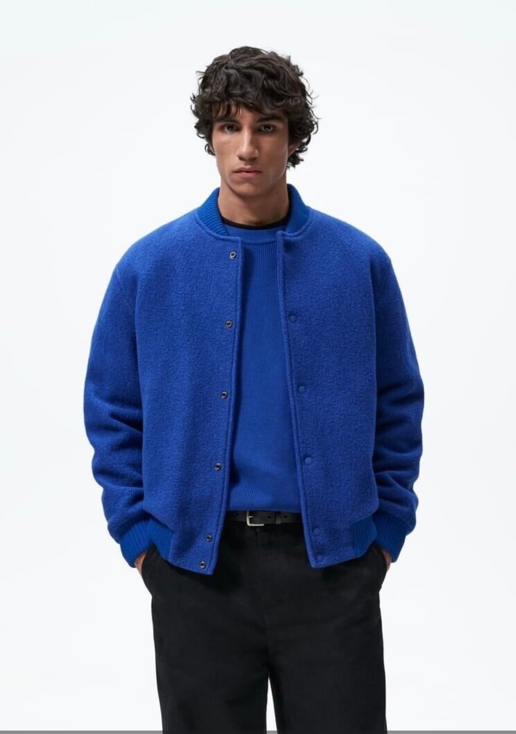 자라 울100 바시티 블루종  블루 M 상품이미지2