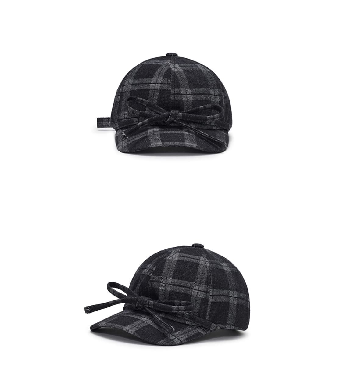 어썸니즈 베이직 볼캡 리본 체크 블랙 상품이미지1