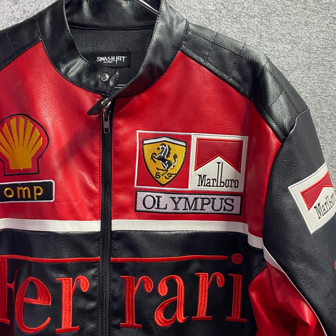 페라리 빅로고 배색 레이싱 레더자켓 B3264 상품이미지3