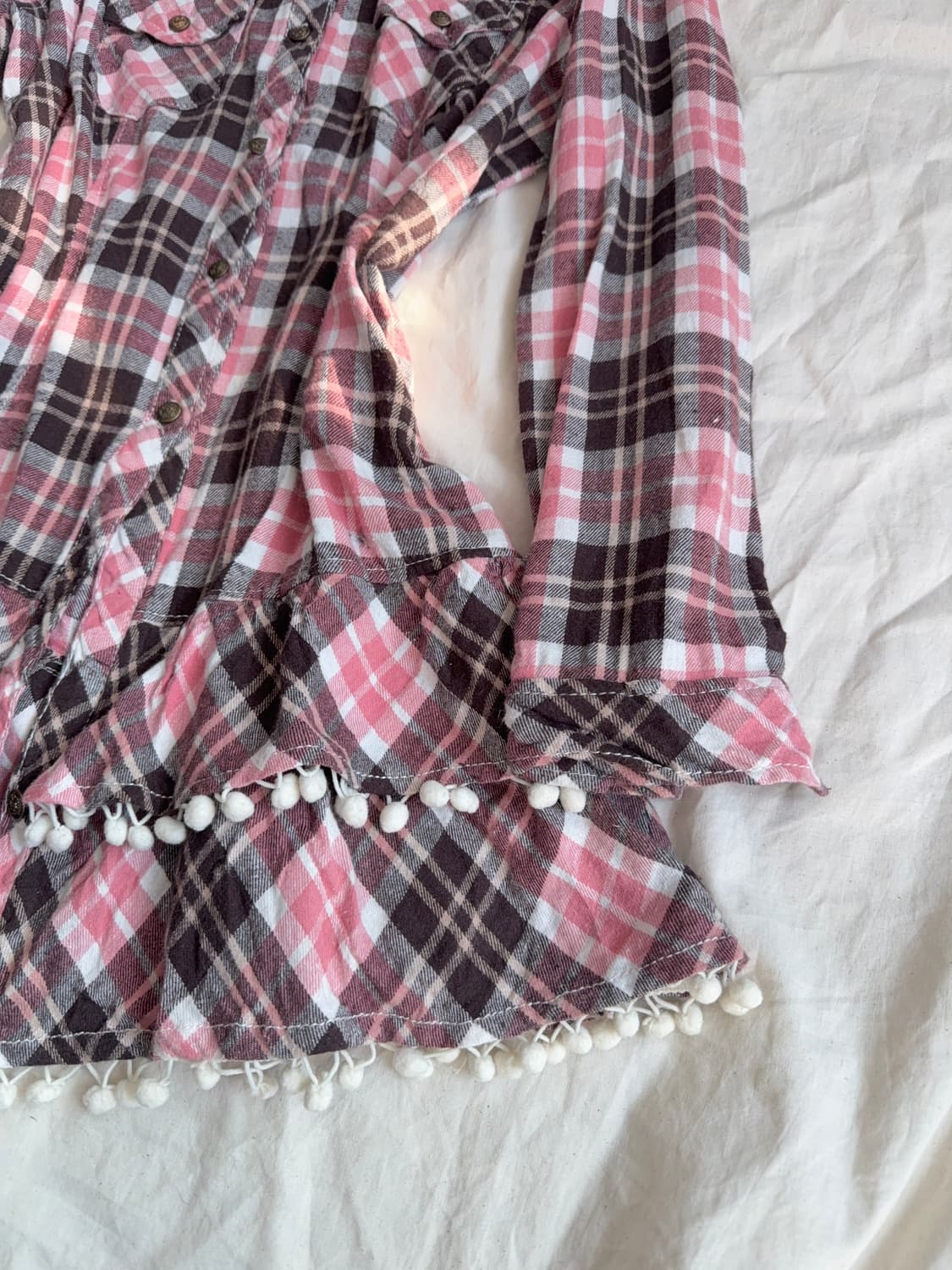 모카라떼 갸루 러블리 체크 폼폼 셔츠 원피스 상품이미지4