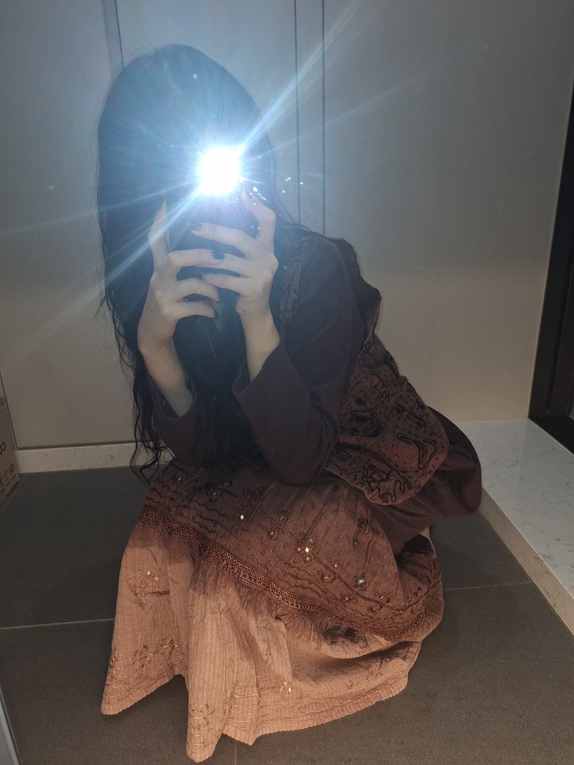 히피 자수 스팽클 삼 색 롱스커트 상품이미지2