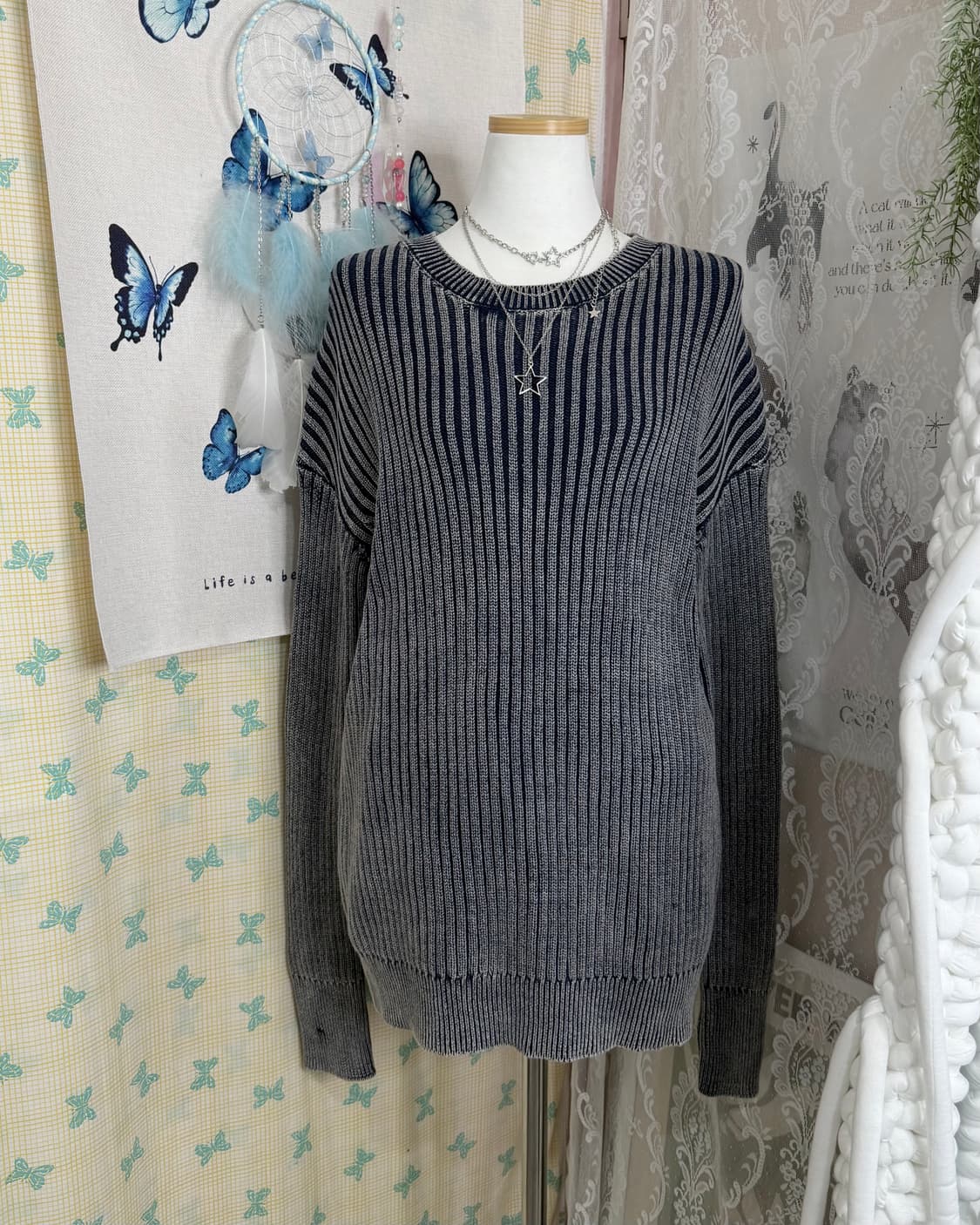 블루 그레이 워머 골지 니트 상품이미지3