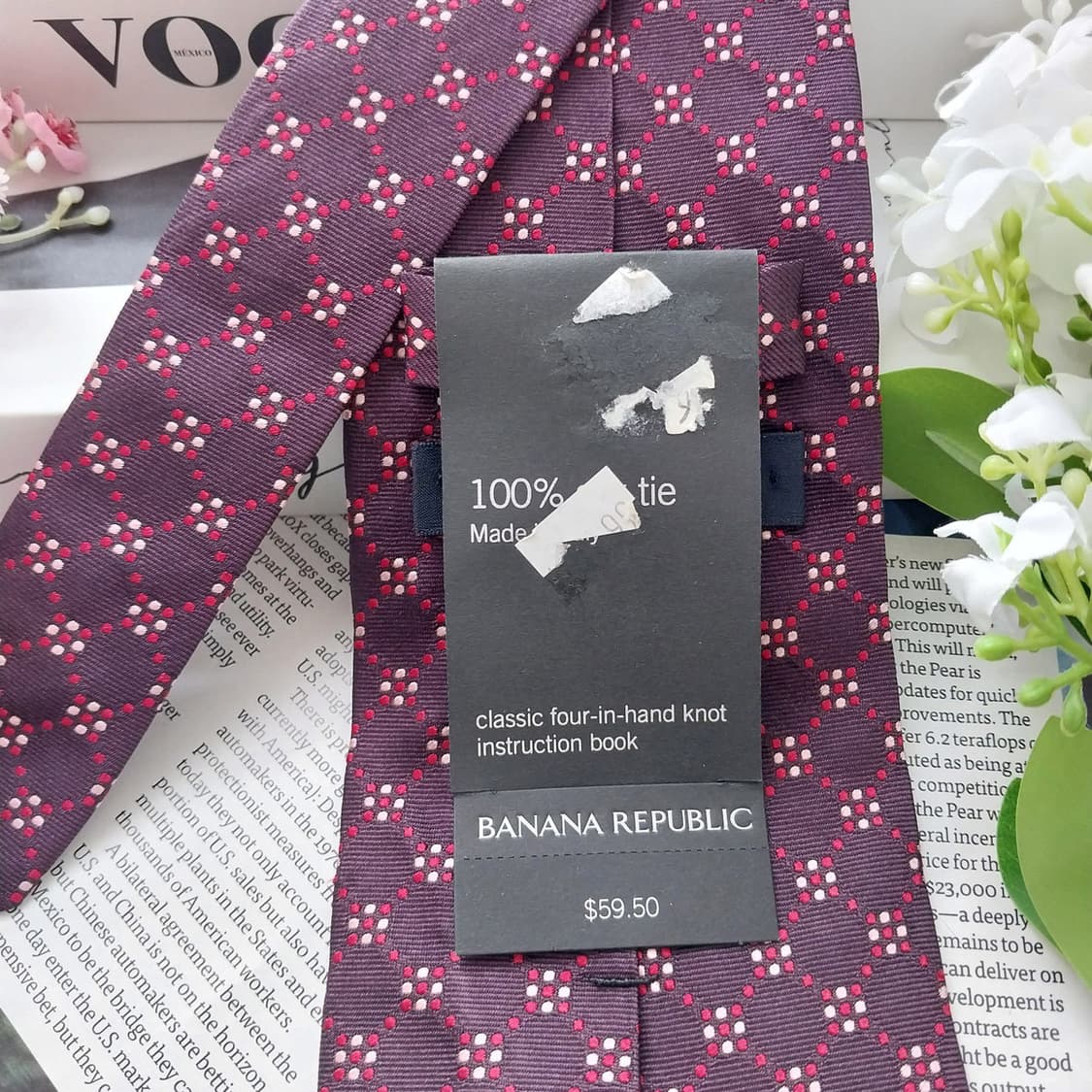 바나나리퍼블릭 실크 와인 패턴 넥타이 9.6cm 새제품 K2297
 상품이미지6