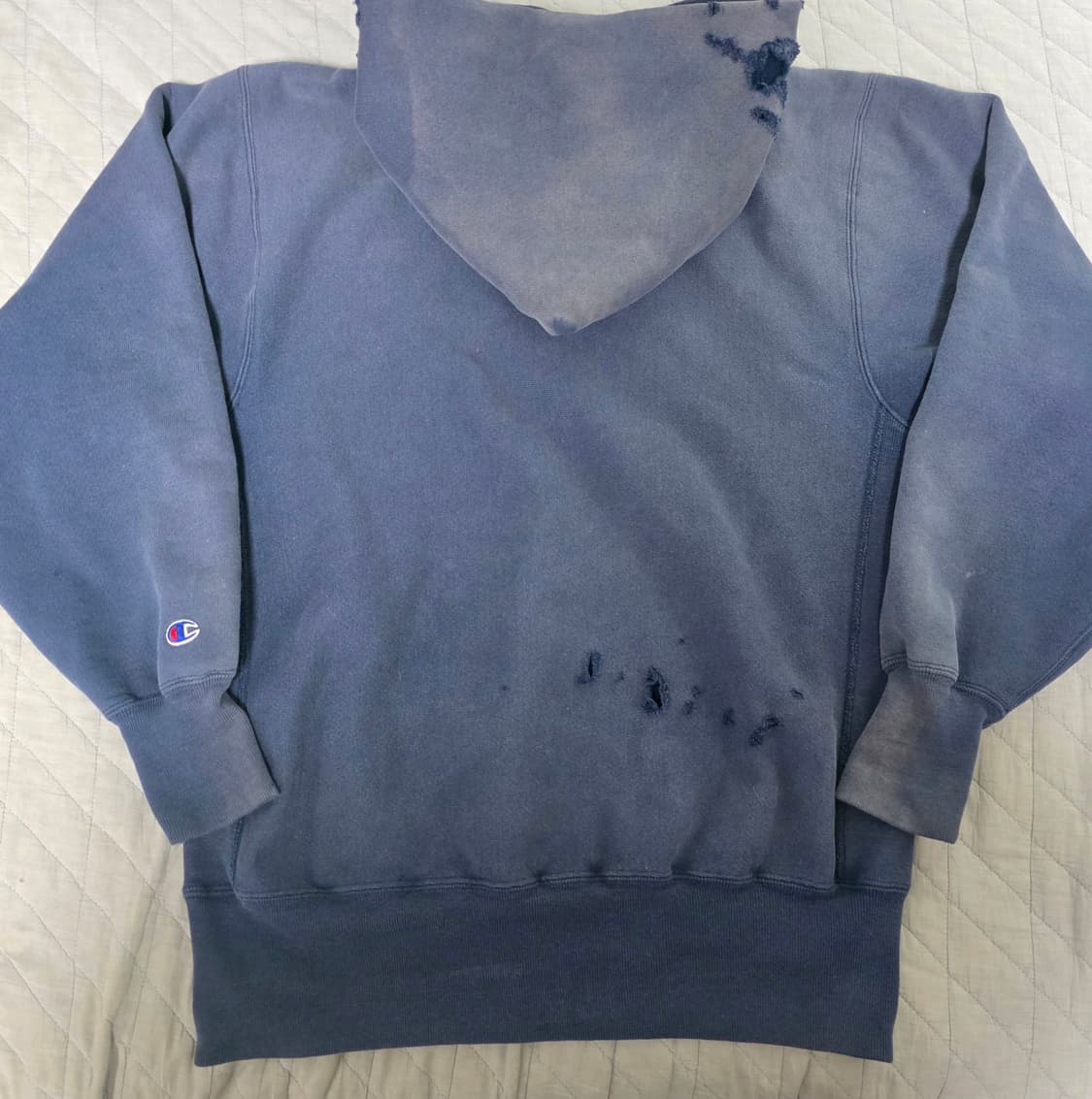 [XL] 90s 빈티지 챔피온 리버스위브 트래쉬드 페이디드 블랙 후드 상품이미지5
