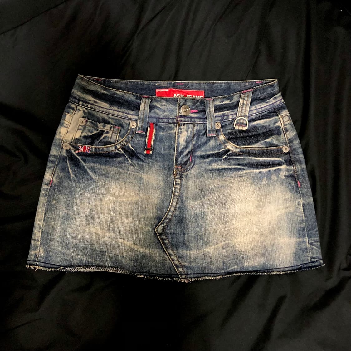 빈티지 ask jeans 데님 워싱 성조기 패치 미니 스커트 상품이미지2