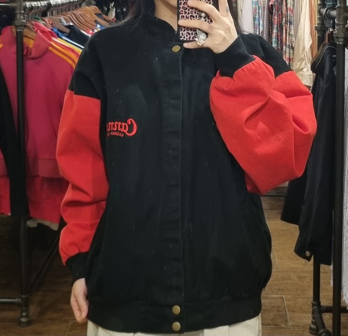 [Hi] vtg 빈티지 데님 바시티 자켓 블랙/레드 상품이미지1