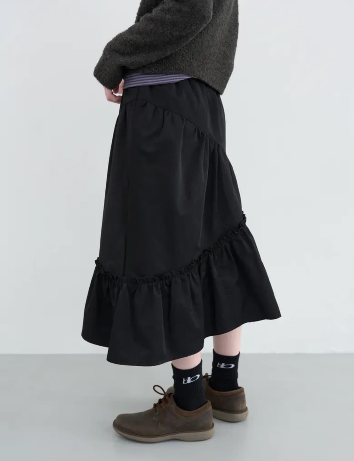 엔조블루스 enzoblues 코튼 셔링 스커트 블랙 상품이미지1