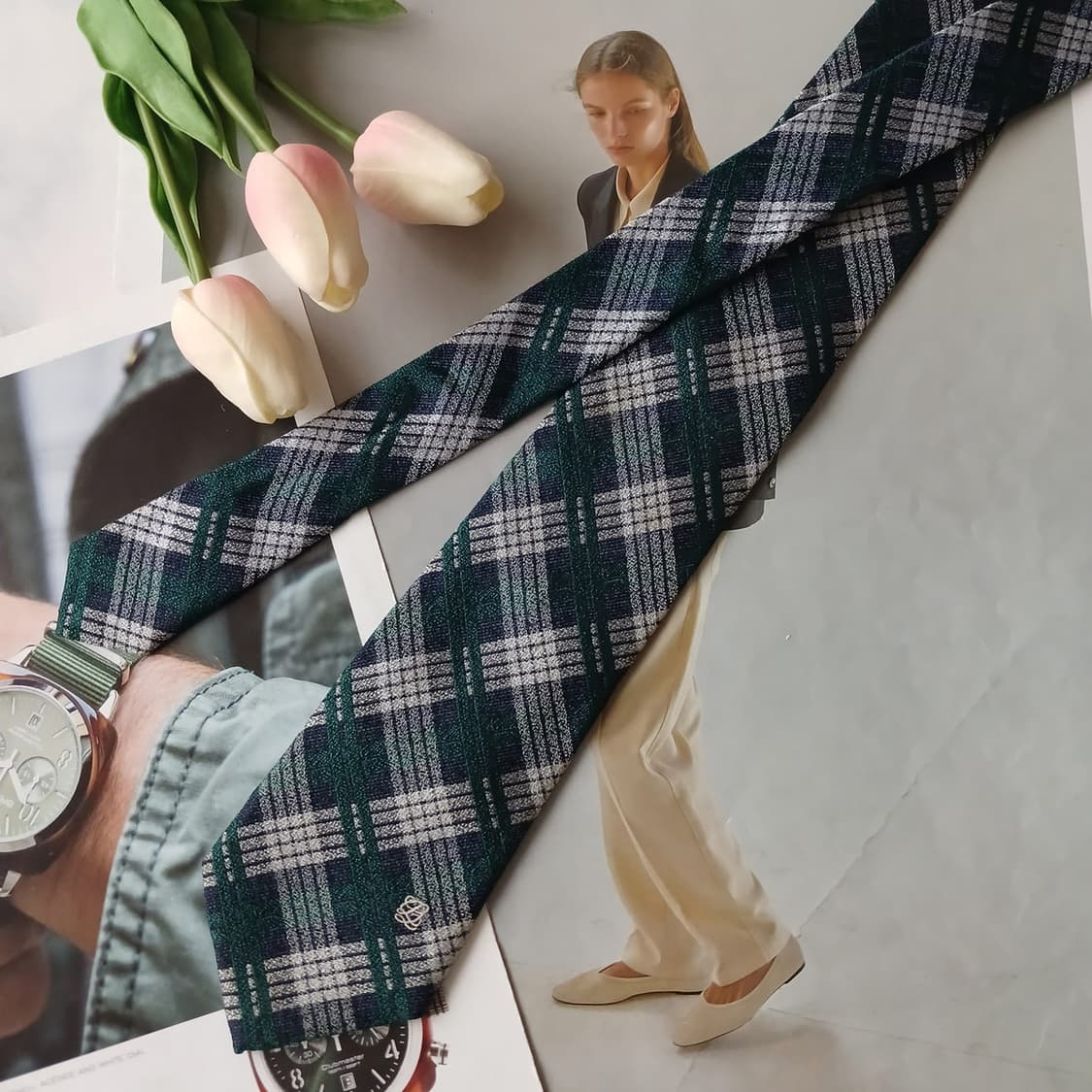 루이까또즈 실크 그린 체크 넥타이 7.5cm A+등급 A19384
 상품이미지3