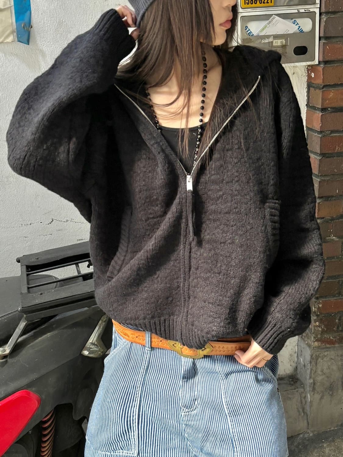 *Pre order [unisex] 플로우 투웨이 니트 후드집업(2co) 상품이미지1