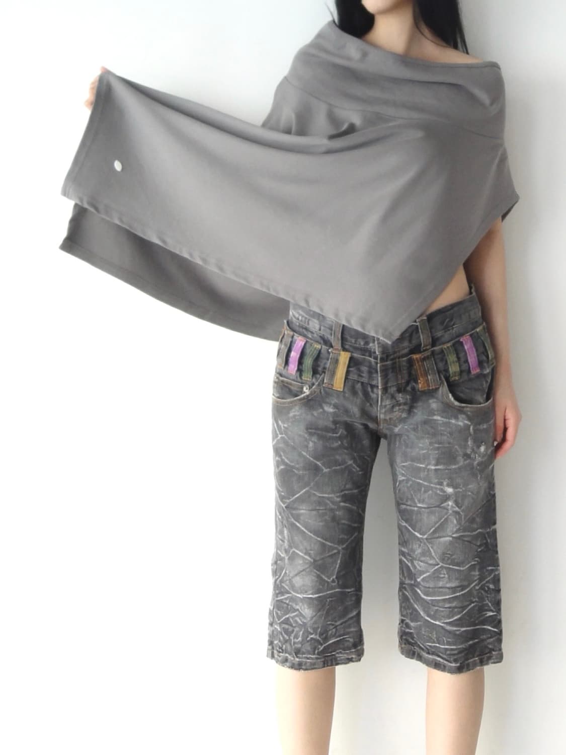 Double waist pin midi denim pants 상품이미지5