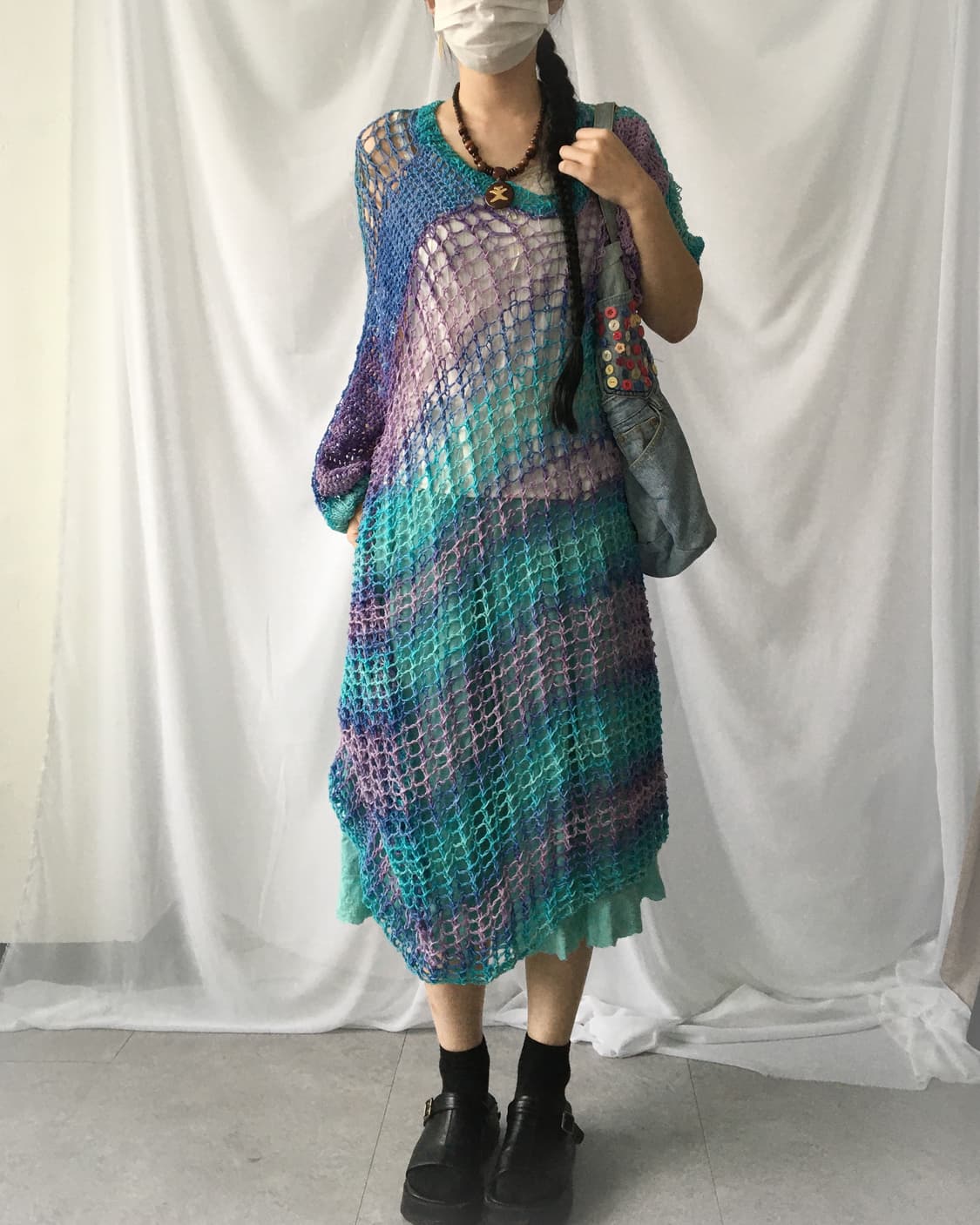 Stripe color point net loose fit onepiec 상품이미지8