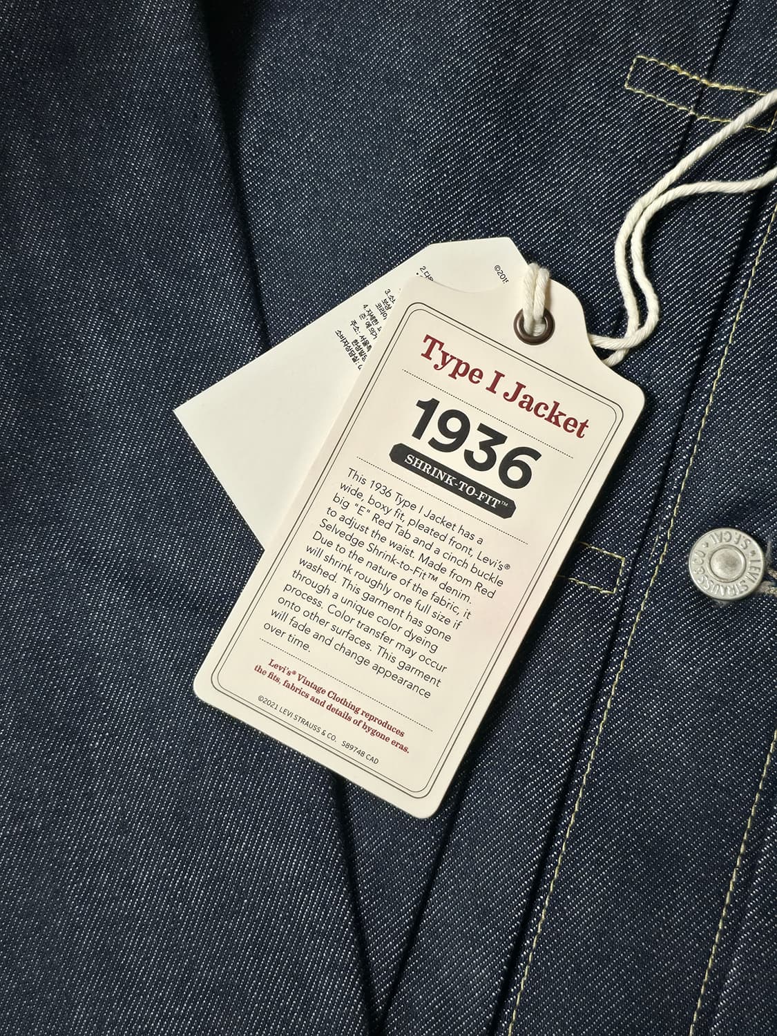 리바이스  LVC 1936 타입 1 자켓 오리지널 리지드 M(95) 상품이미지3