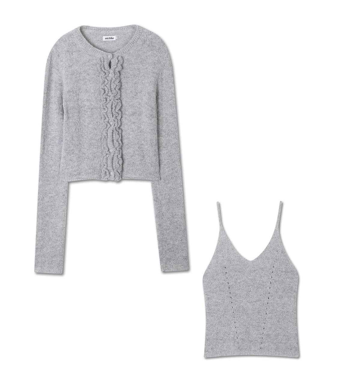 미치코런던 레이스 러플 가디건 세트 멜란지 그레이 상품이미지3