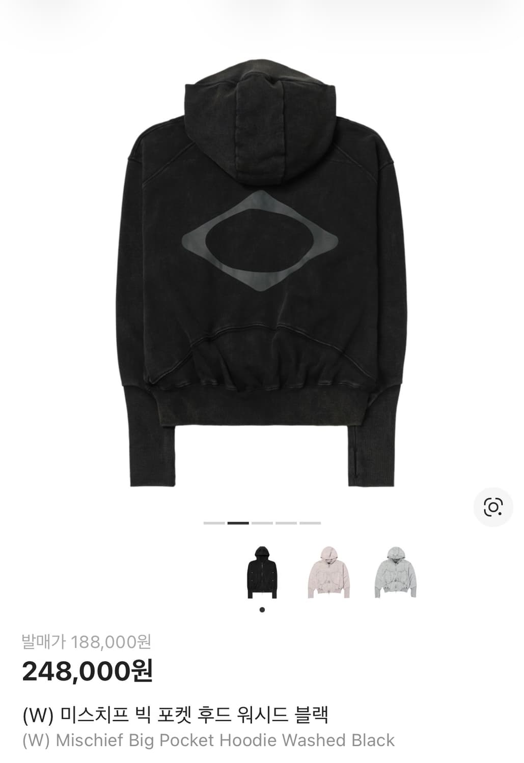 미스치프 빅포켓 후드 워시드 블랙 후드집업 상품이미지2