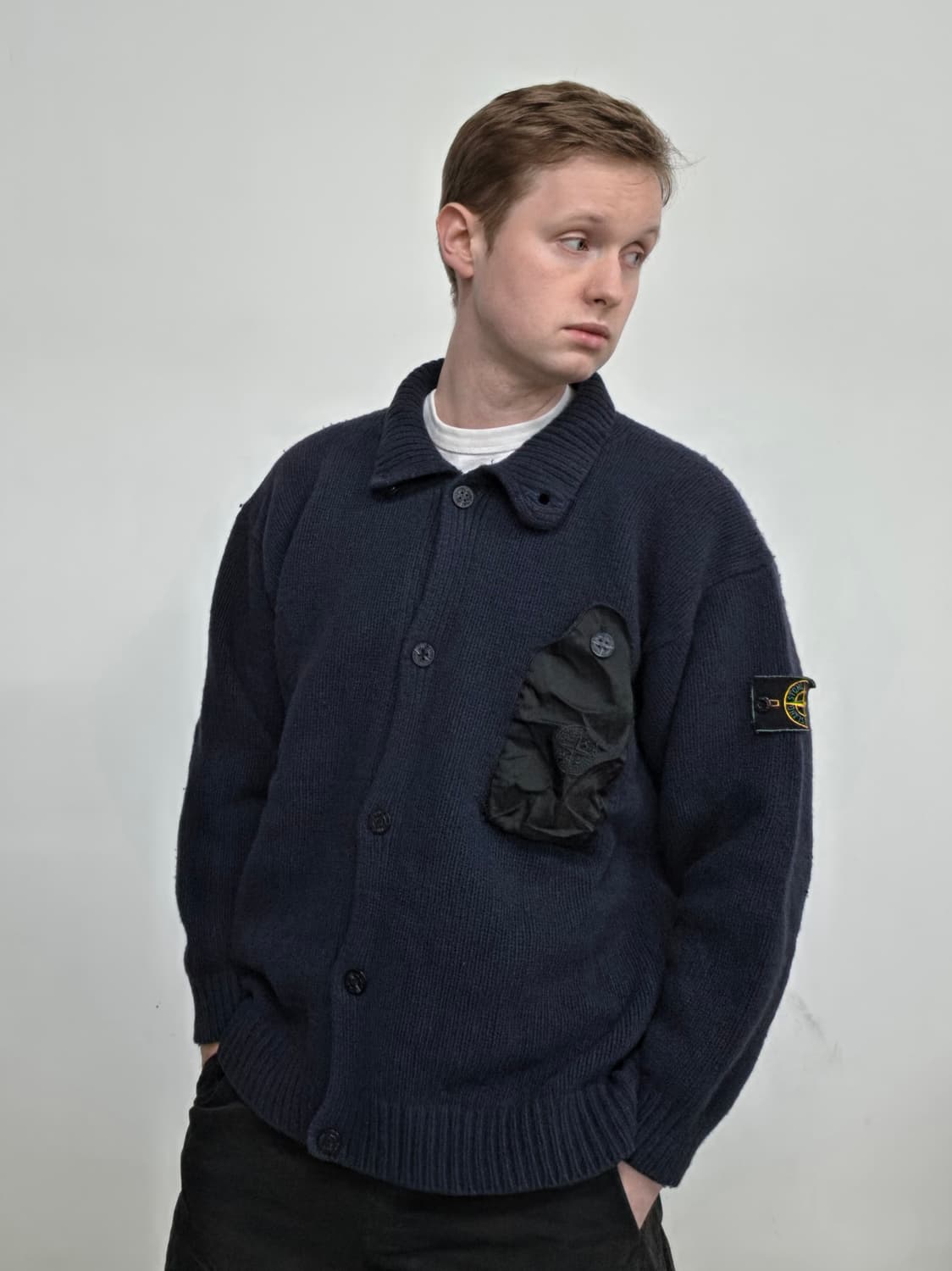 96AW 스톤 아일랜드 다크 네이비 울 가디건 상품이미지1