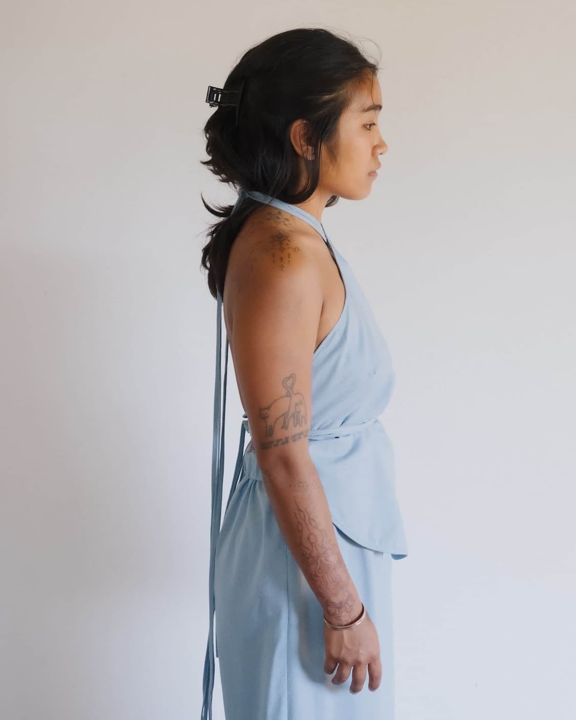 [S,M]베이스레인지 Mar 스트랩 슬리브리스 탑/세리 블루 상품이미지3