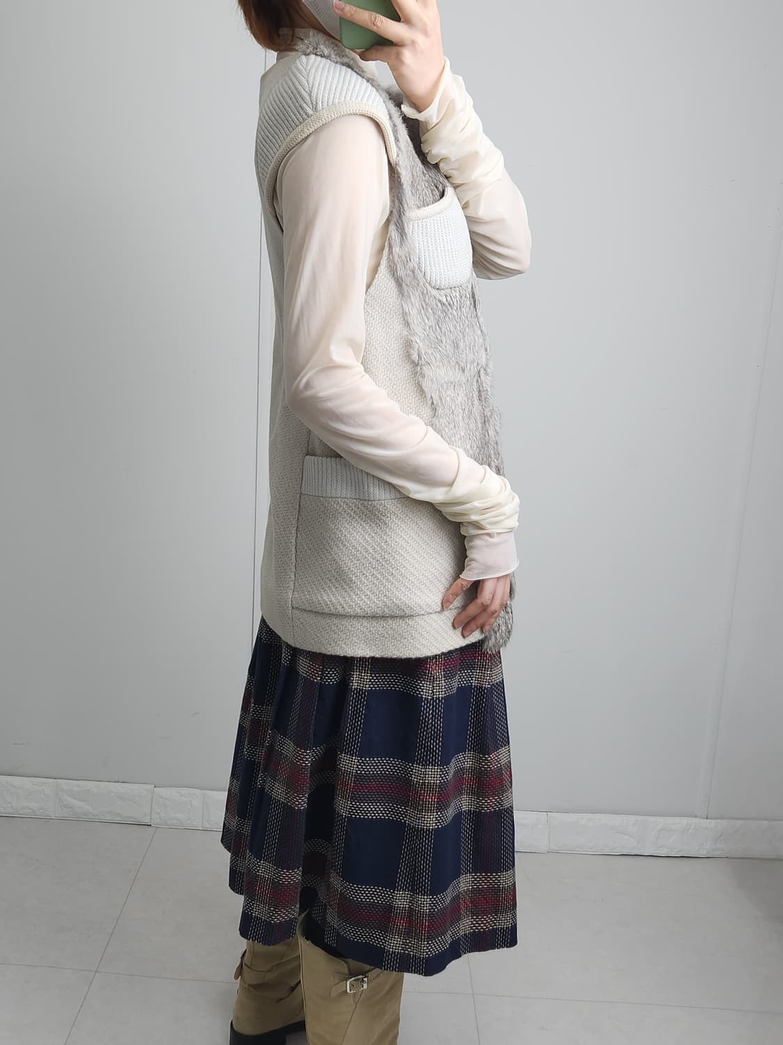 반소매 퍼•니트 자켓 상품이미지4