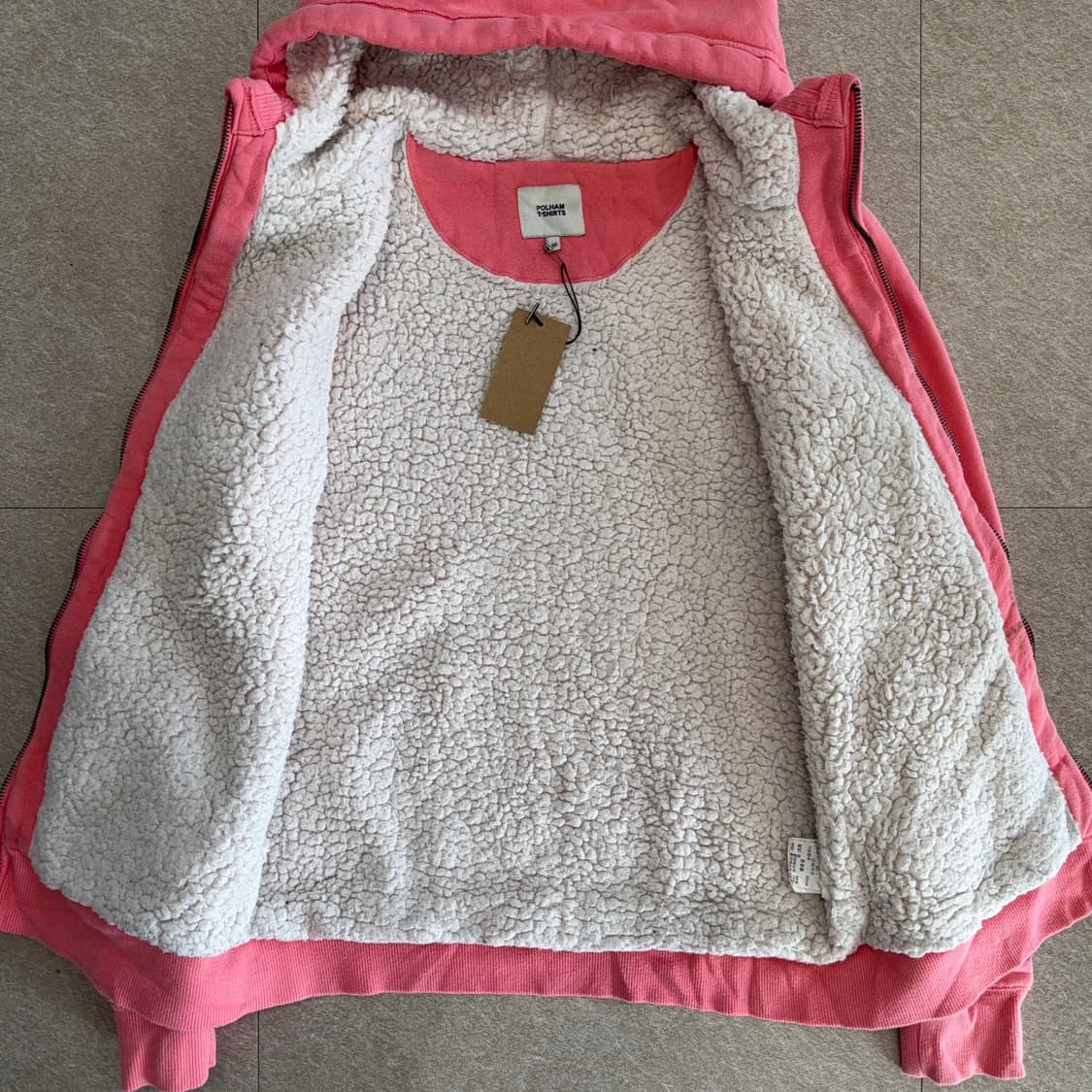 핑크 양털 후드 집업 상품이미지3