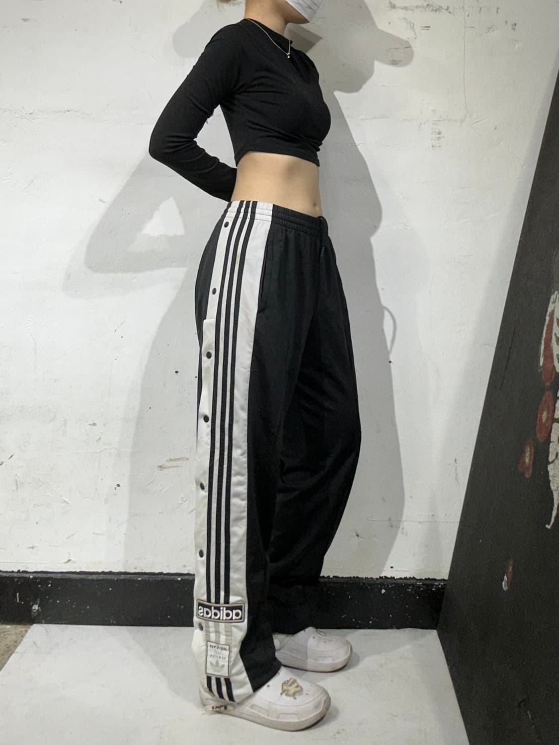 아디다스 블랙 사이드 버튼 스냅 단추 와이드 팬츠 추리닝 트레이닝 팬츠 상품이미지1