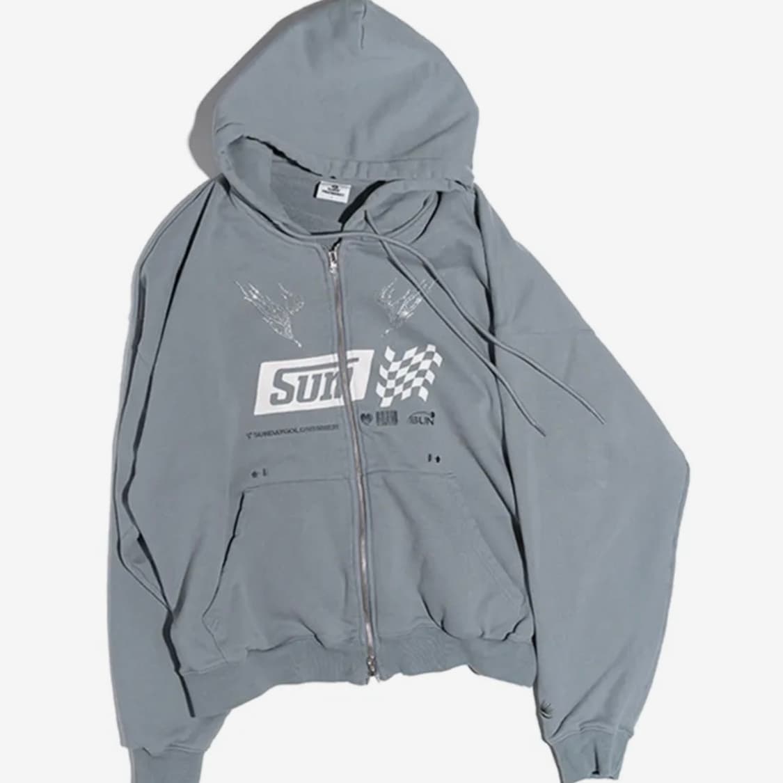 선데이후르츠마켓 SUN RACING ZIP HOODIE BLUE GRAY 상품이미지5