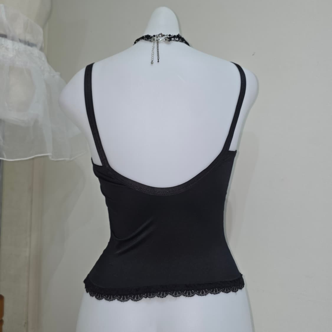 일본빈티지)블랙 고딕오네갸루st로맨틱 리본레이스 코르셋 새틴 탑란제리브라 상품이미지4