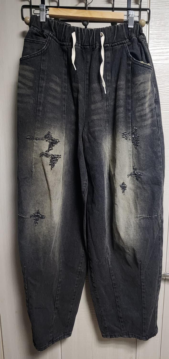 흑청 워싱 데미지 와이드 벌룬 팬츠 (F) 새상품 상품이미지2