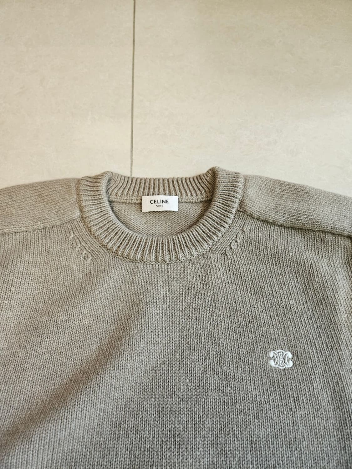 XL 셀린느 캐시미어 울 크루넥 트리옹페 스웨터 샌드  상품이미지9