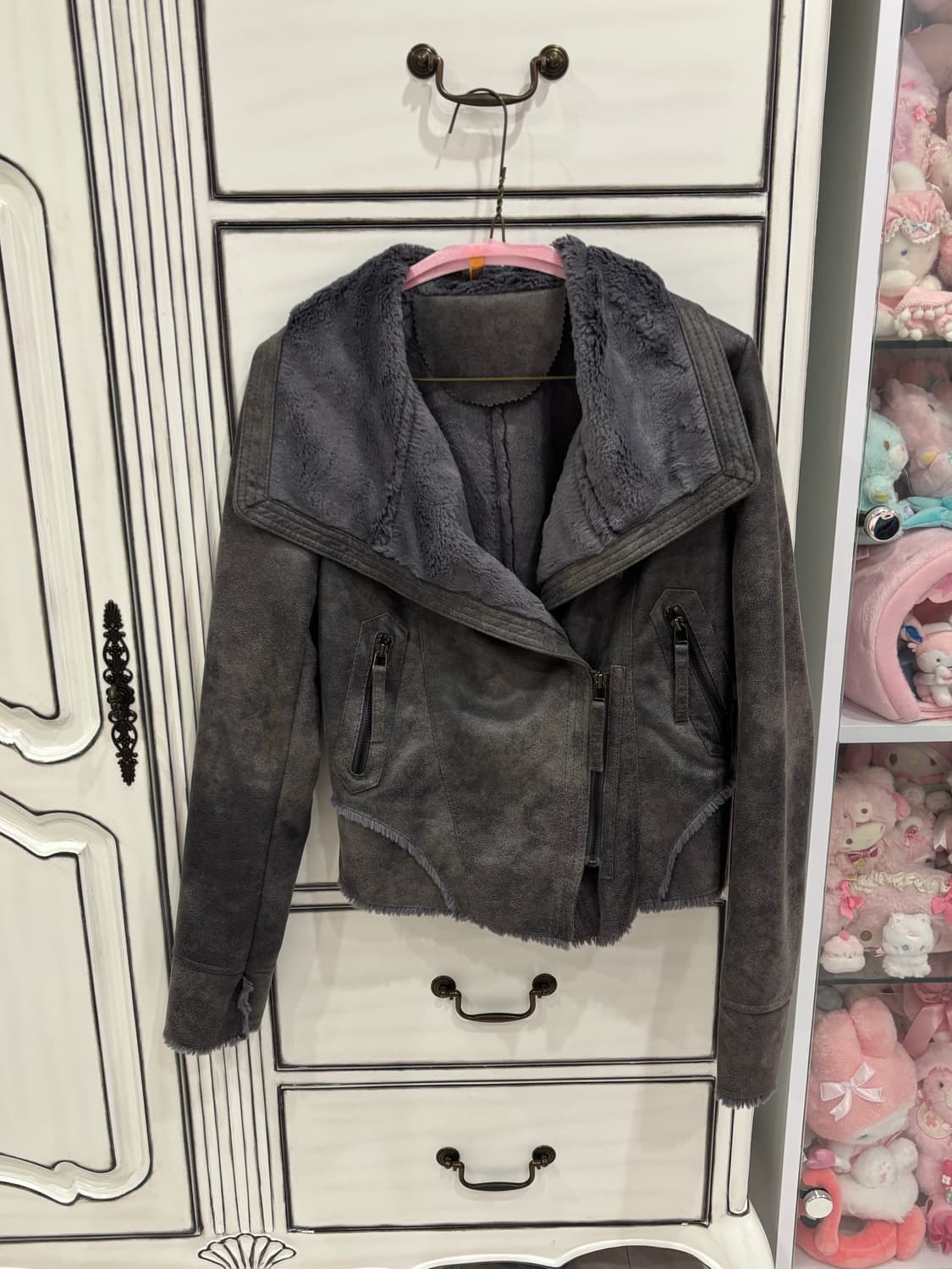 Y2K 락시크 achromatic 스웨이드 차콜 라이더자켓 상품이미지1