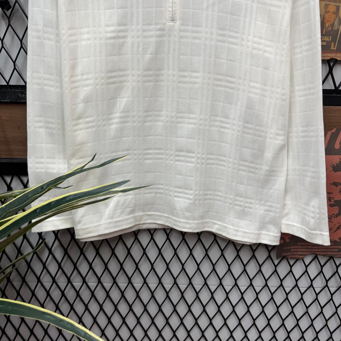 00s 버버리 골프 하프 집업 티셔츠 체크 패턴 포인트 화이트 상품이미지4