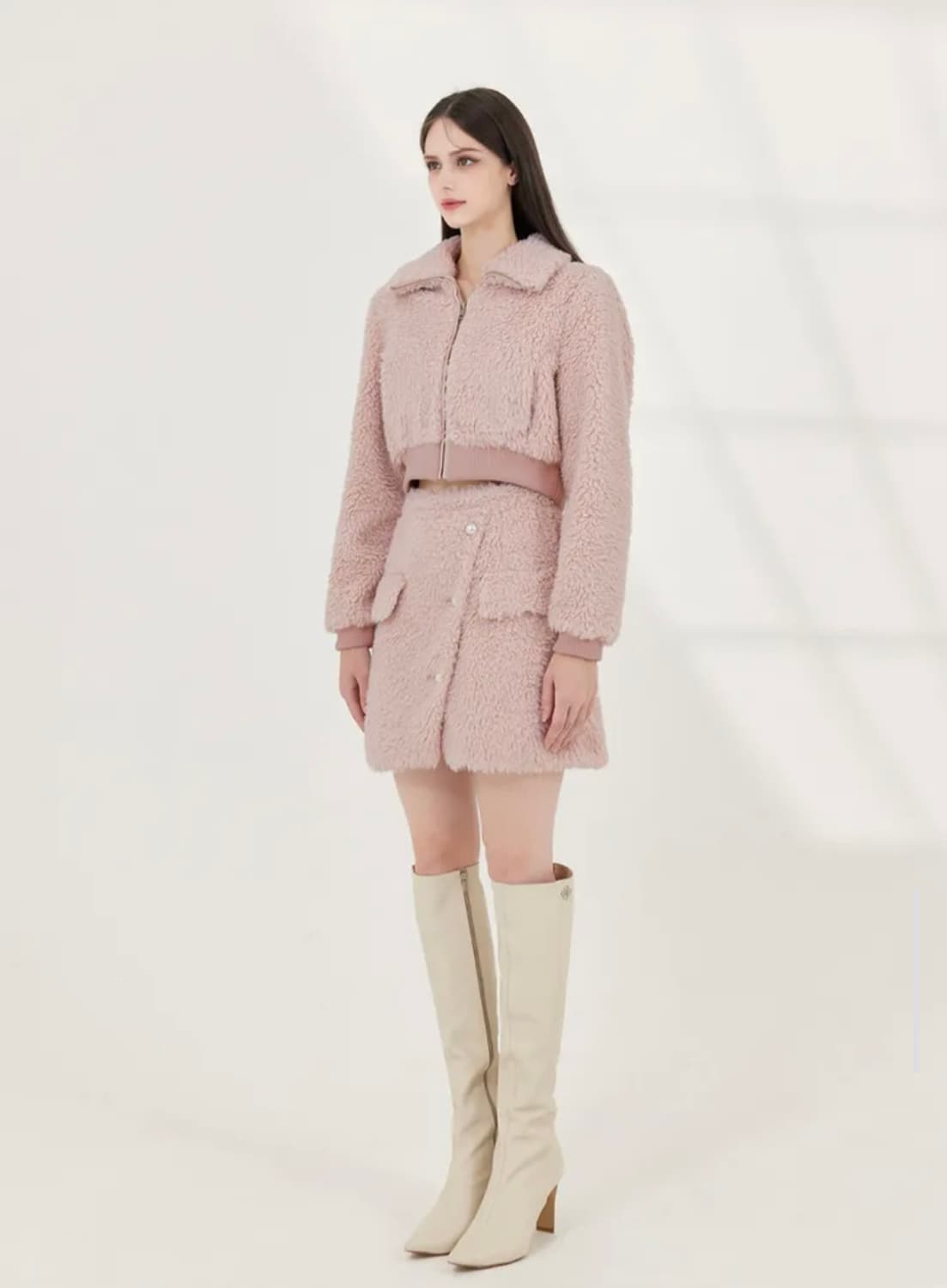 그레이스유 테디 뽀글이 양털 셋업 핑크 상품이미지2