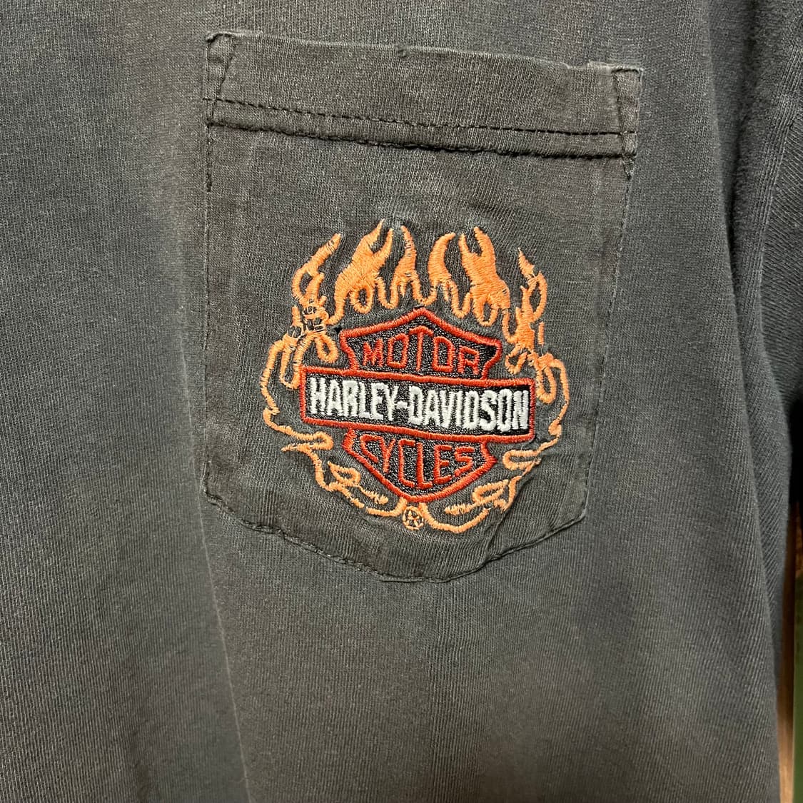 [XL] USA 빈티지 할리 데이비슨 플레임 쉴드 로고 포켓 티셔츠 상품이미지2