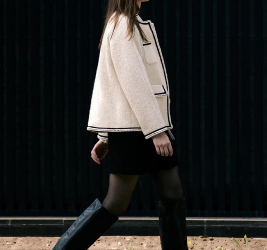 프론트로우 벨벳라이닝 노카라 울 트위드 자켓 S 상품이미지2