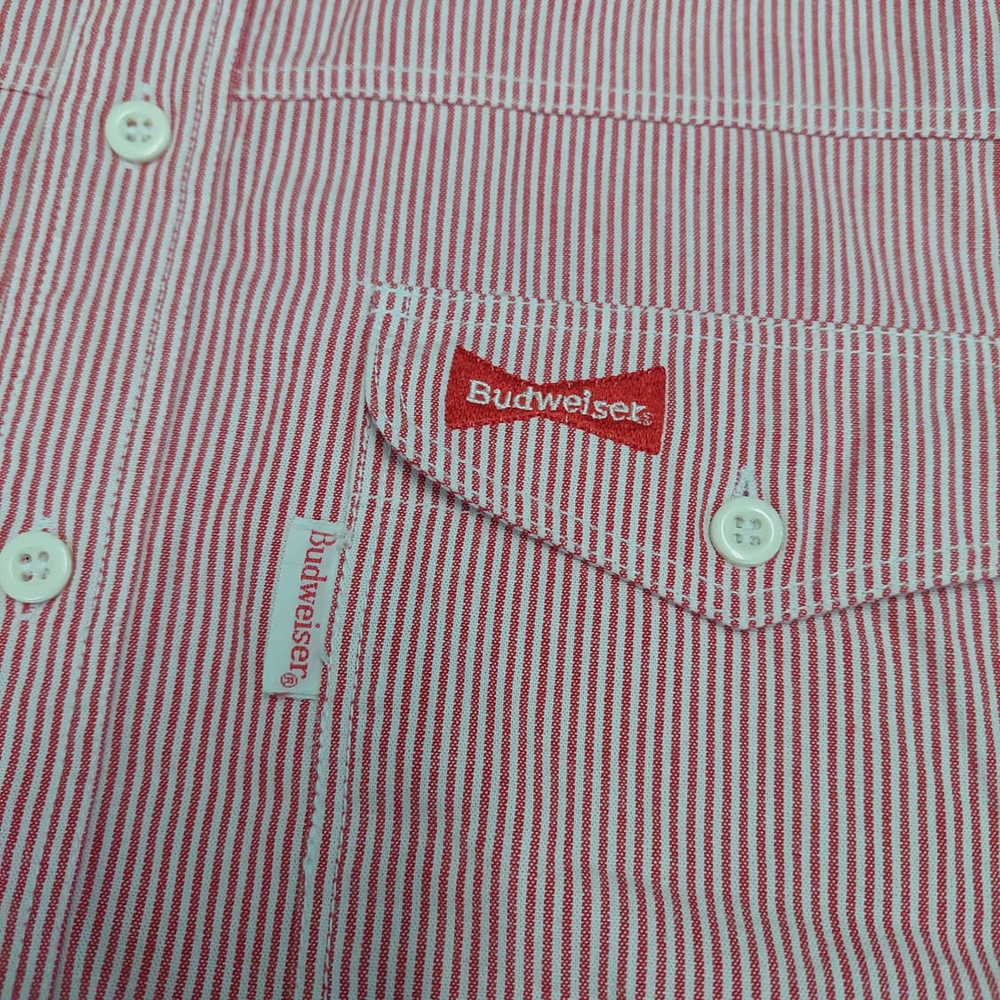 90s Vintage Budweiser Hickory Stripes 셔츠 상품이미지3