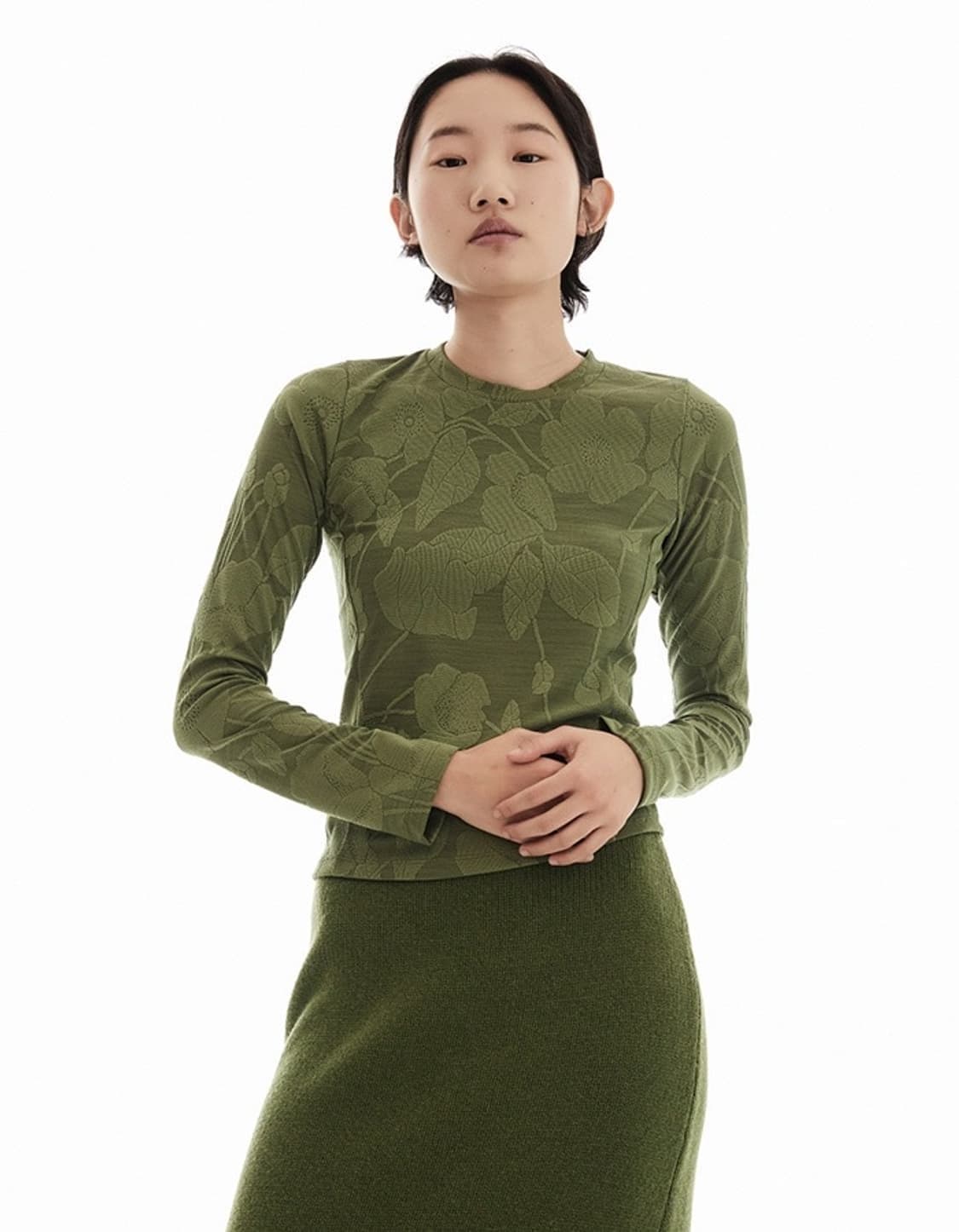 Teak green jaquard long sleeve 상품이미지2